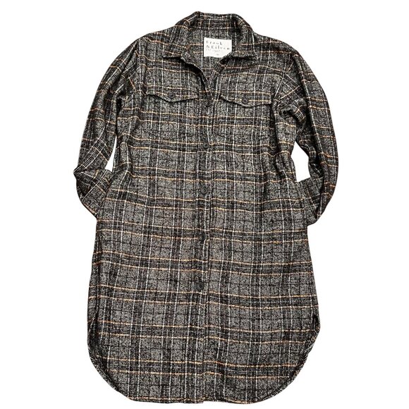 Frank & Eileen Gavin Long Shirt Jacket, Wool, Brown Orange Plaid, XS - Picture 4 of 12